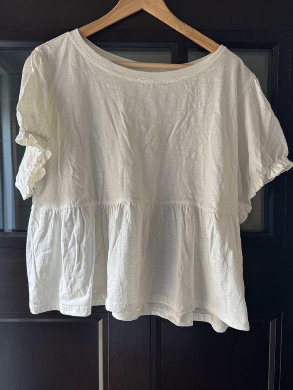 Anthropologie Cream Peplum Short Sleeve Blouse